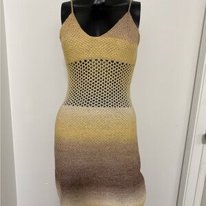 Beige to Yellow Ombre Crochet Swim Coverup Dress NWOT Medium